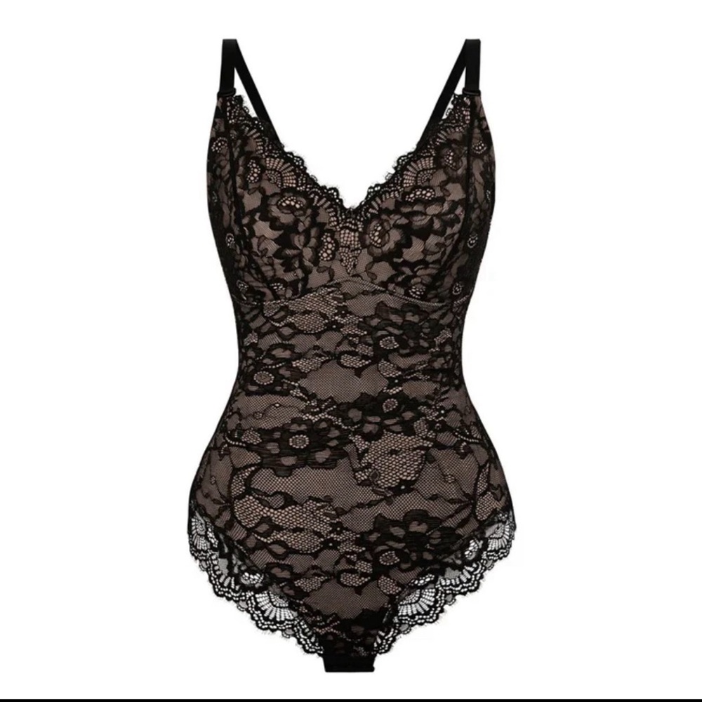Tummy Control Lace Bodysuit Deep V One Piece Lingerie Thong Bodysuit